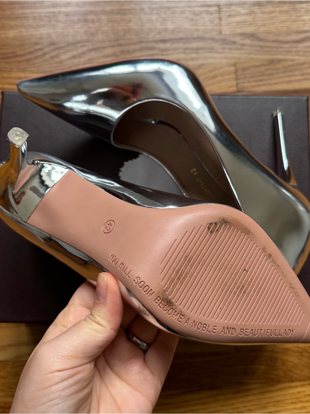 Metallic Silver Pointed Stiletto Heels - Picture 8 of 8